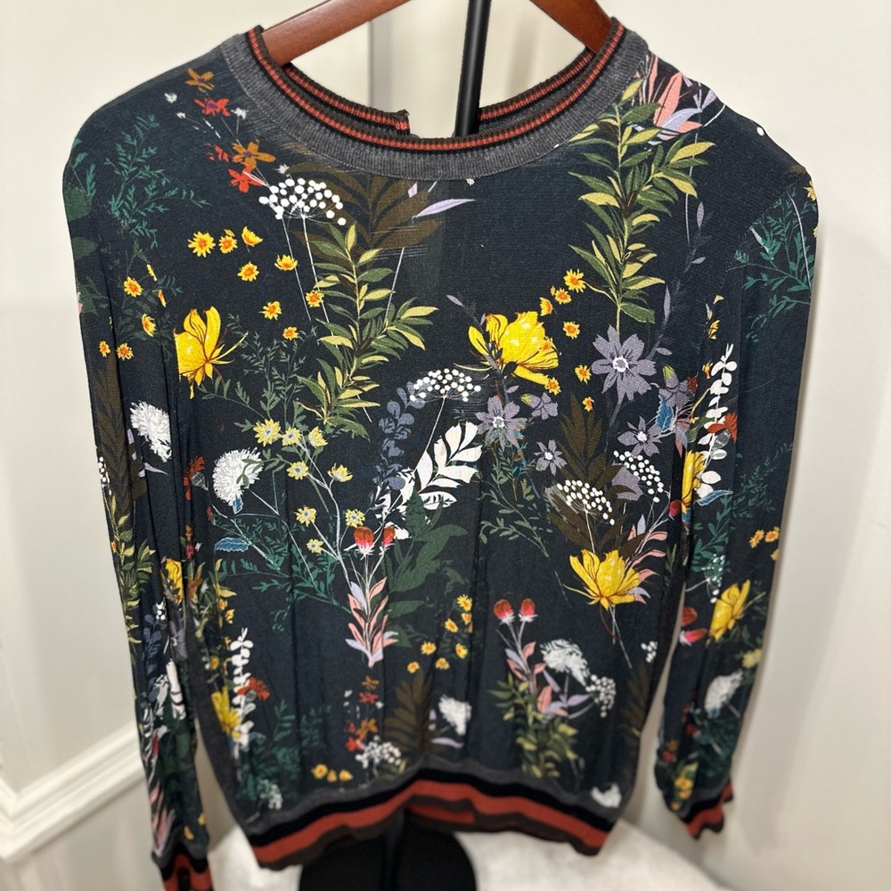 Floral Print Women's Blouse - Blue/Grey Multicolor Floral